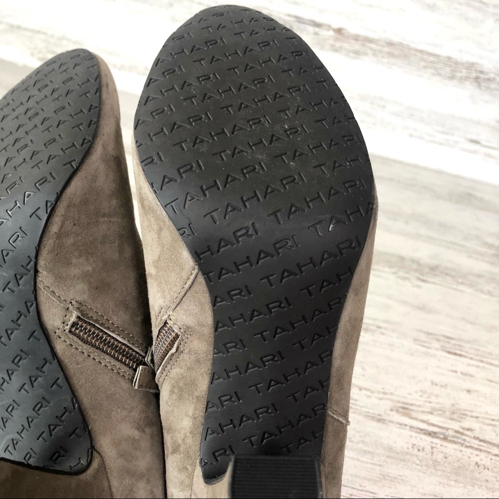 TAHARI Taupe Suede Rosalee Braid Ankle Booties 8 - Picture 12 of 13